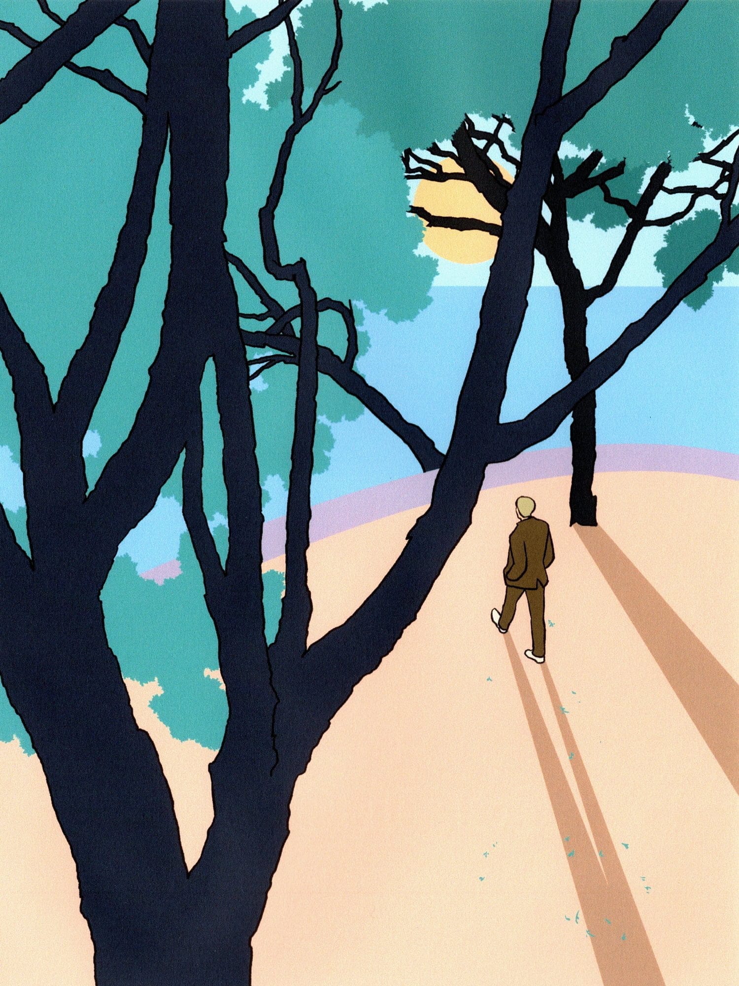 Illustration of Kim Stanley Robinson going for a walk