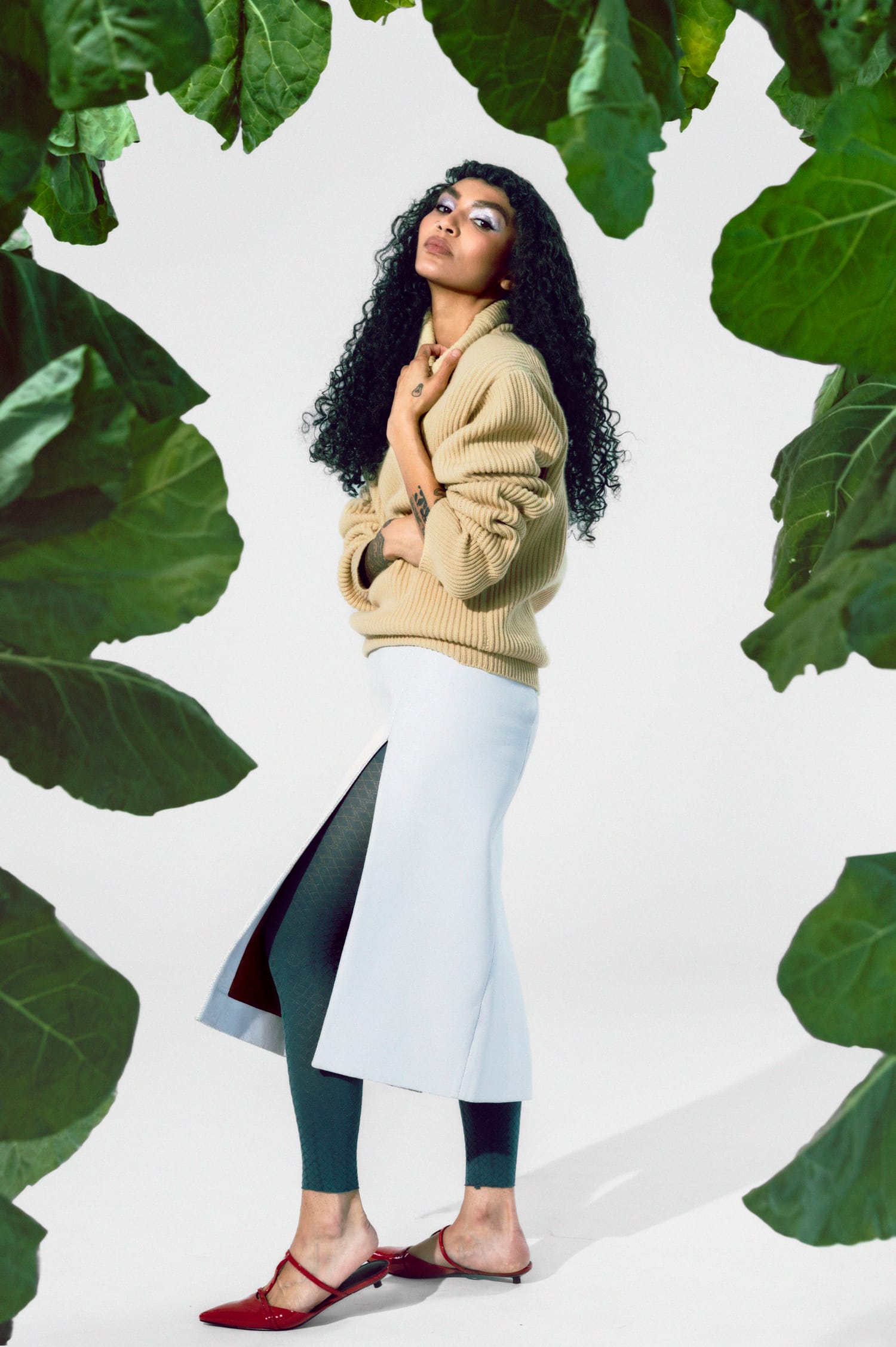 Sophia Roe surrounded by leaves